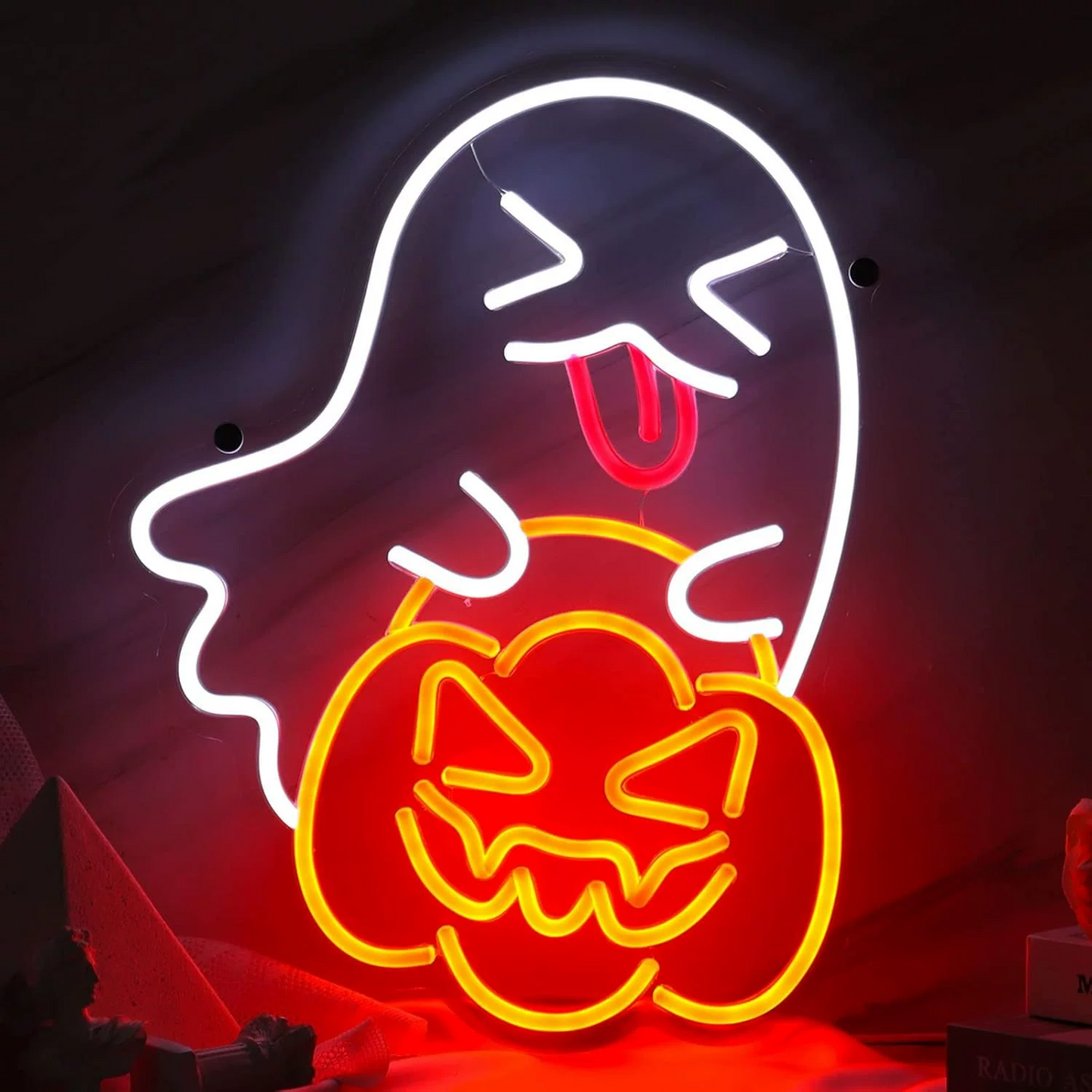 Halloween Ghost Pumpkin LED Neon Sign Spooky Neon Light Wall Decor for Party Haunted House