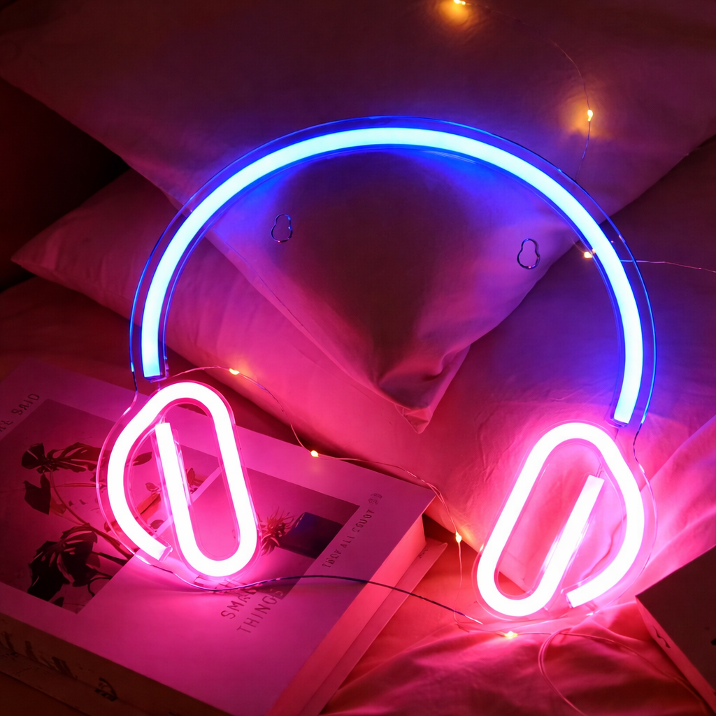 Headphone LED Neon Sign for Bedroom Music Room Wall Decor