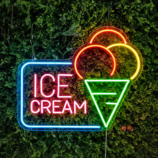 Ice Cream LED Neon Sign Multi Color Rectangle Frame Neon Light for Cafe Dessert Shop Wall Decor