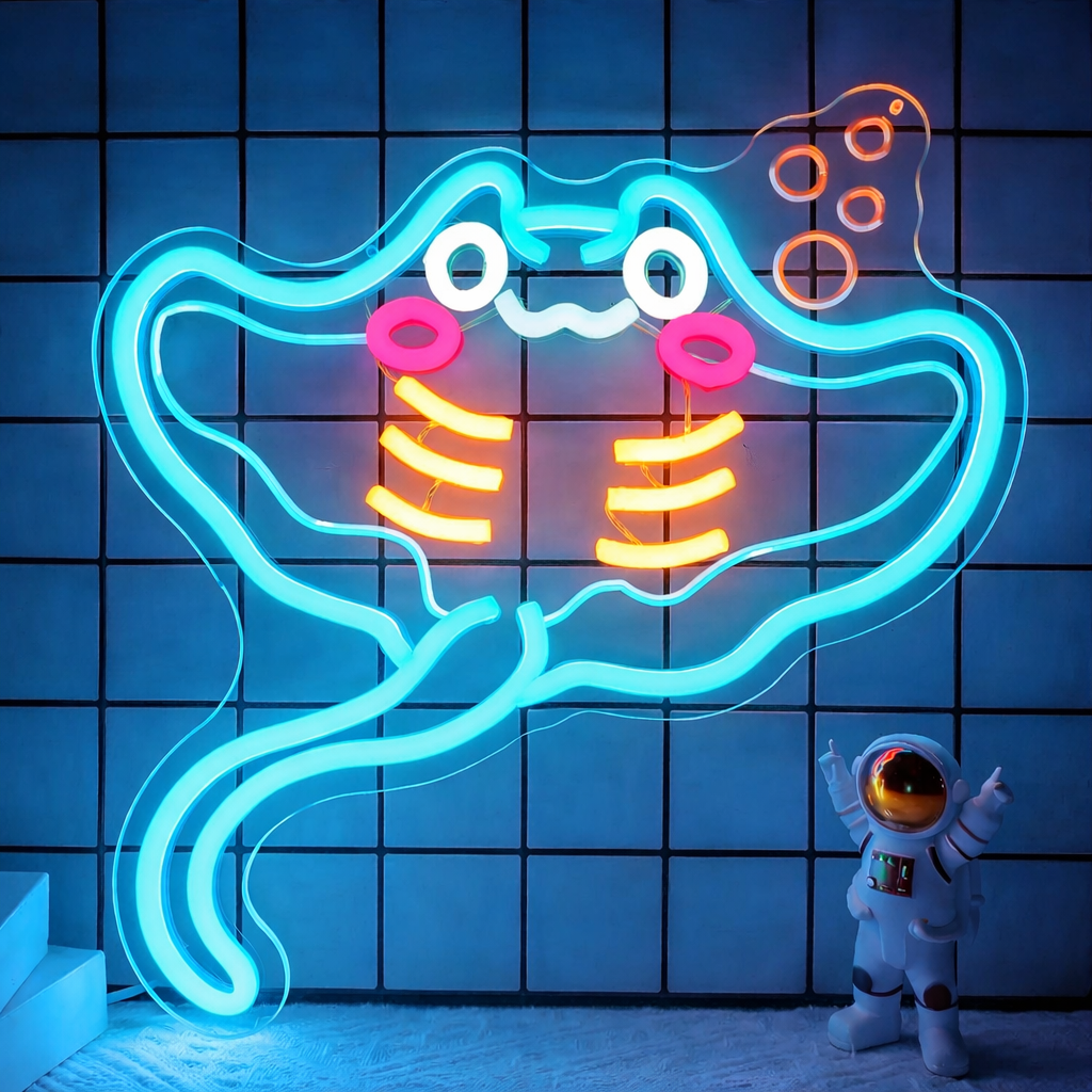 Cute Stingray Neon Sign LED Wall Light for Kids Room or Bedroom Decor
