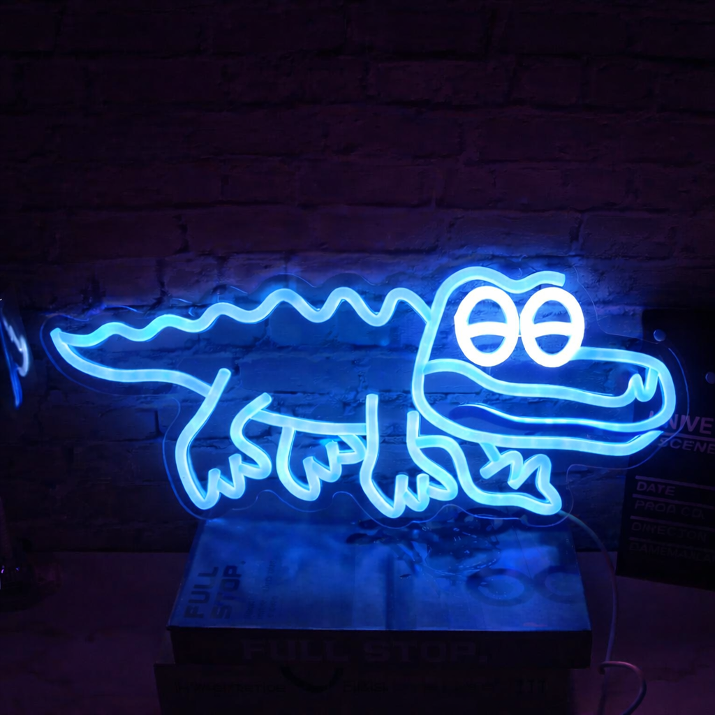 Cute Crocodile LED Neon Sign Cartoon Alligator Neon Light for Kids Room Decor