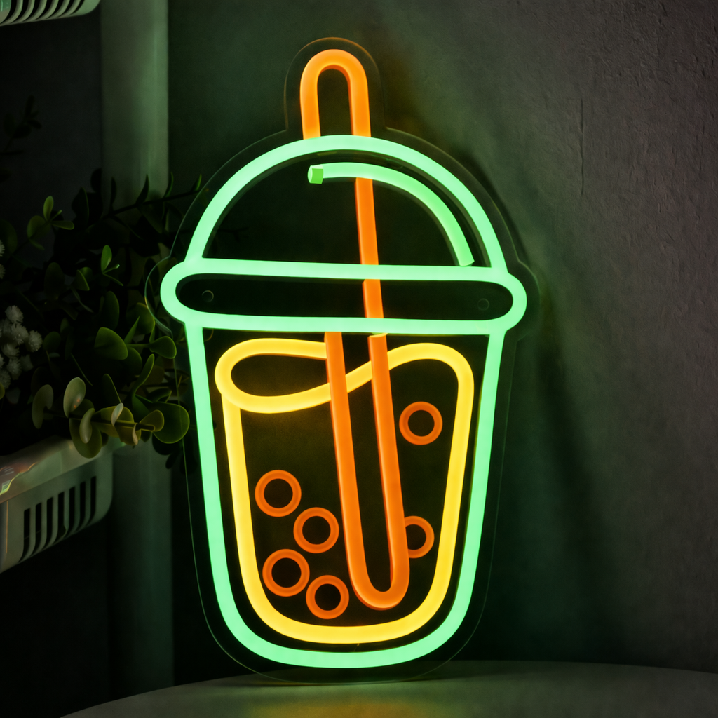 Bubble Tea Cup LED Neon Sign for Room Decor Boba Drink Wall Light
