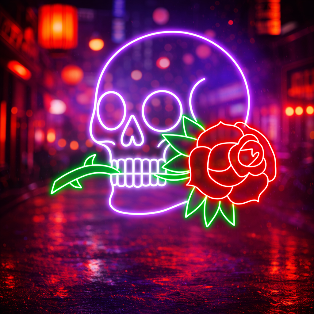 Skull and Rose LED Neon Sign for Bedroom Gothic Wall Decor Light