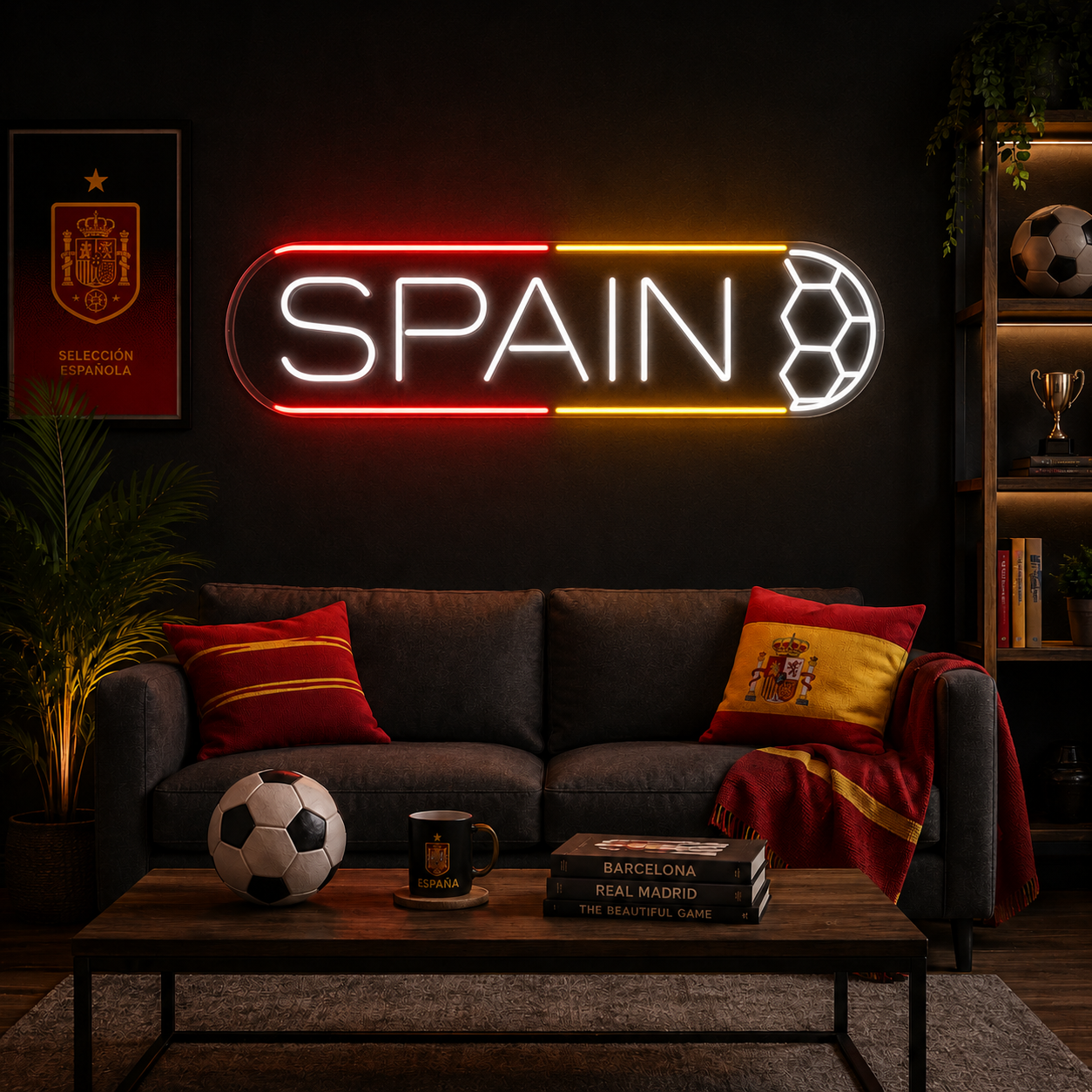 Spain Soccer LED Neon Sign Spanish Football Neon Light Wall Decor for Sports Bar Game Room