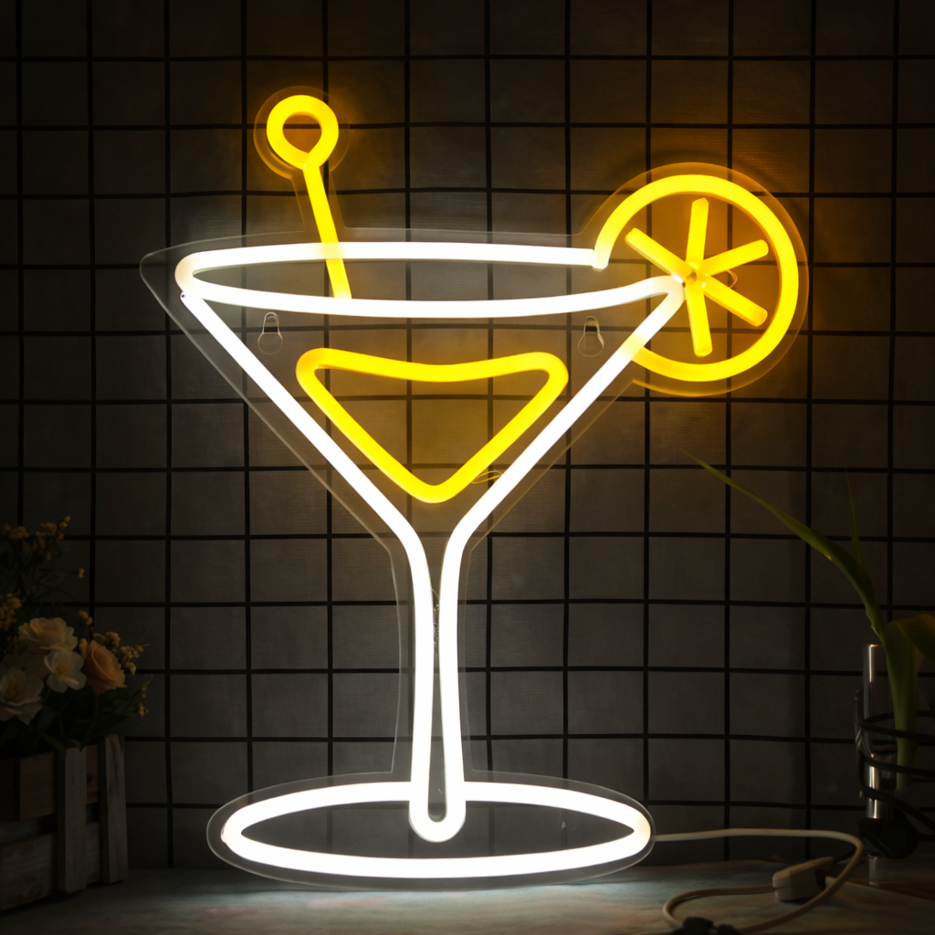 Martini Cocktail Glass LED Neon Sign for Bar Home Bar Wall Decor Light