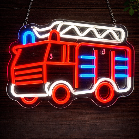 Fire Truck LED Neon Sign for Kids Room & Firefighter Theme Decor
