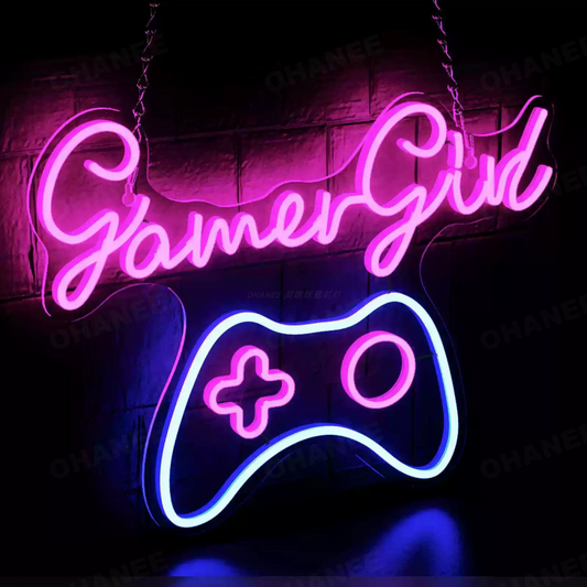 Gamer Girl LED Neon Sign with Controller for Bedroom, Gaming Room & Streaming Setup