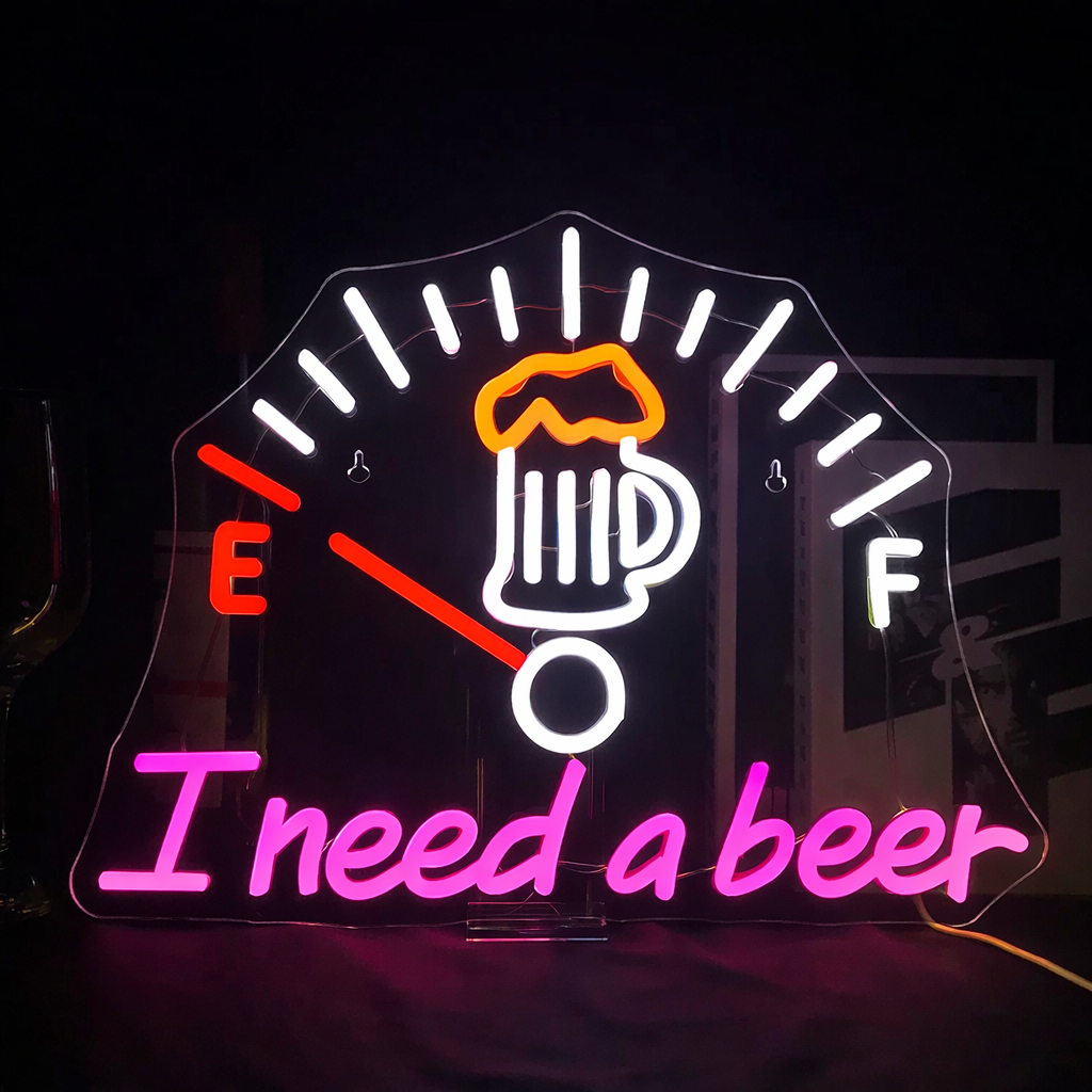 I Need a Beer LED Neon Sign Fuel Gauge Bar Neon Light for Man Cave Pub Wall Decor