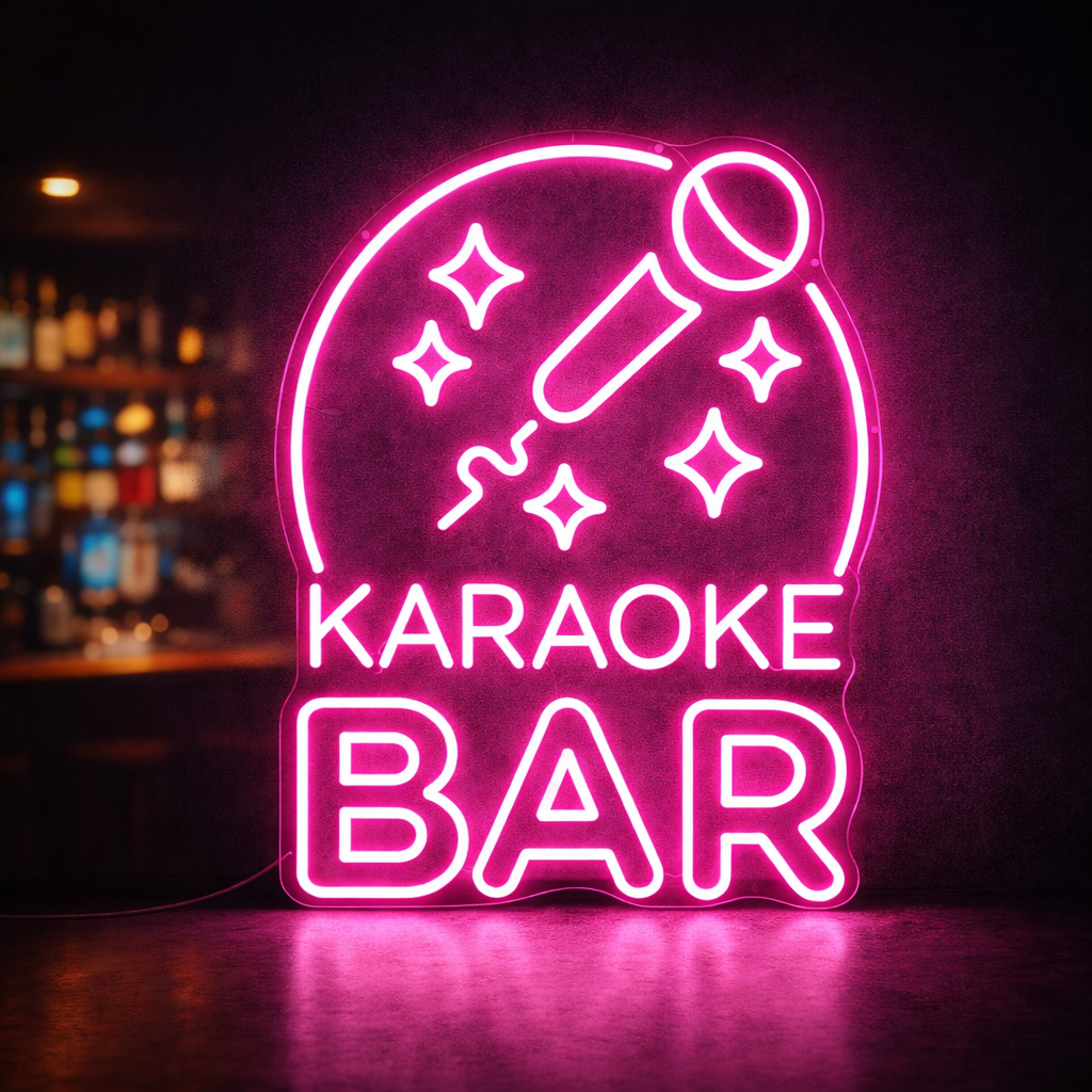 Karaoke Bar LED Neon Sign with Microphone for Party Room, Bar & Lounge Decor