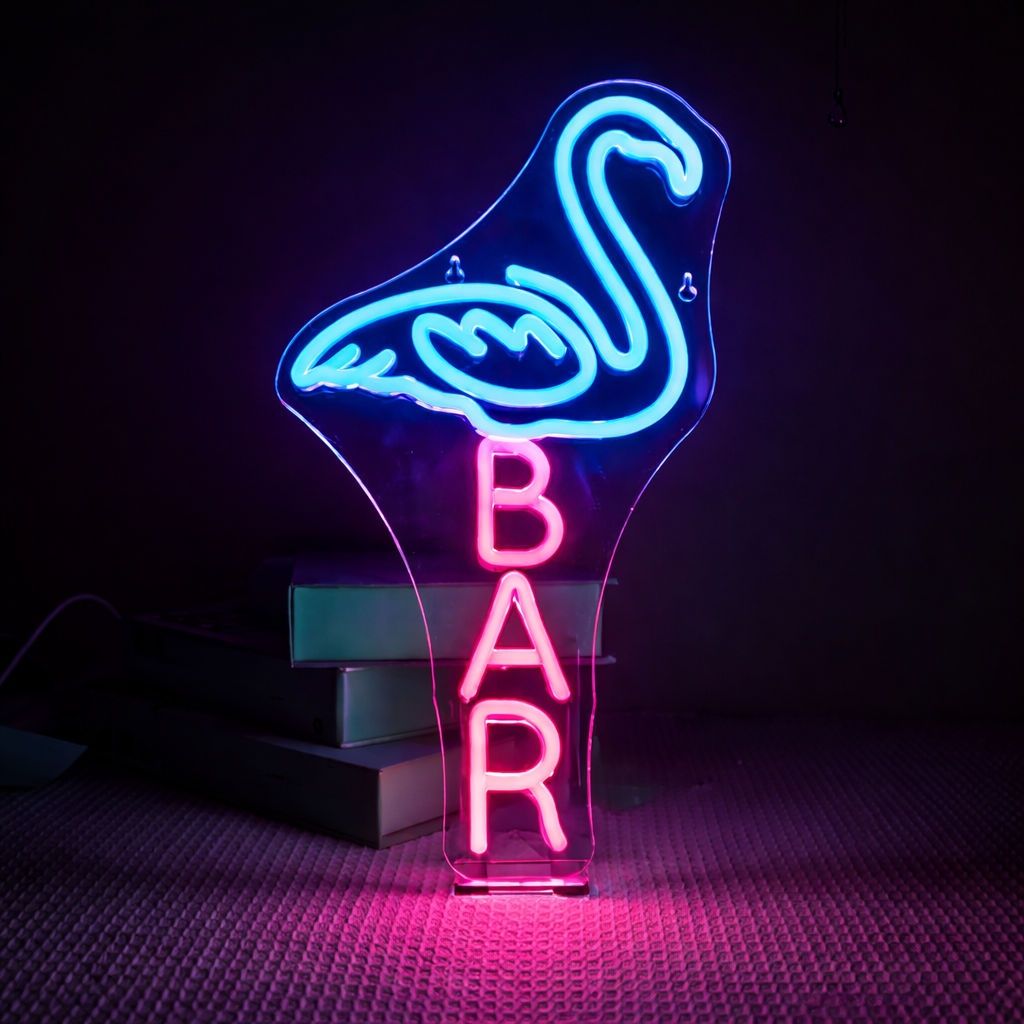 Flamingo Bar LED Neon Sign Pink Green Tropical Neon Light for Home Bar Wall Decor