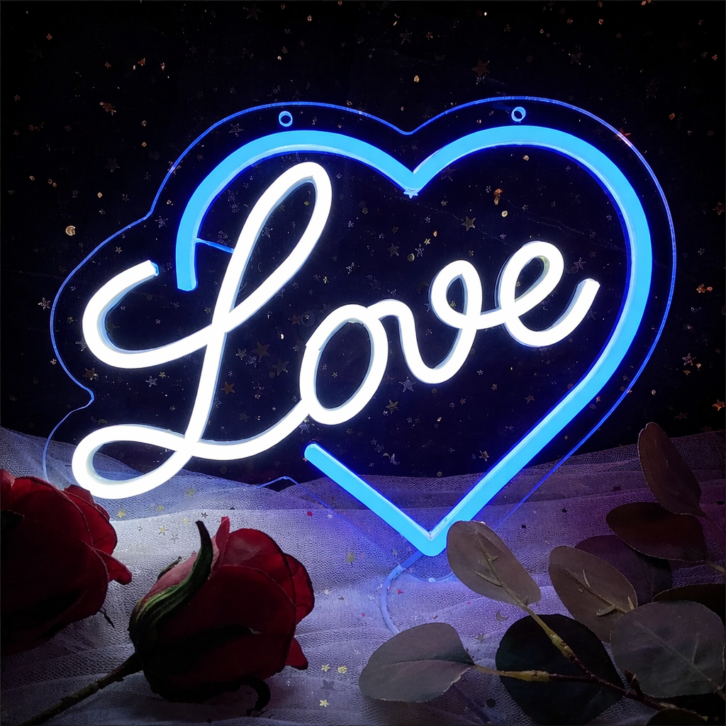 Romantic Heart Love LED Neon Sign for Bedroom Wall Decor Wedding & Valentine Light