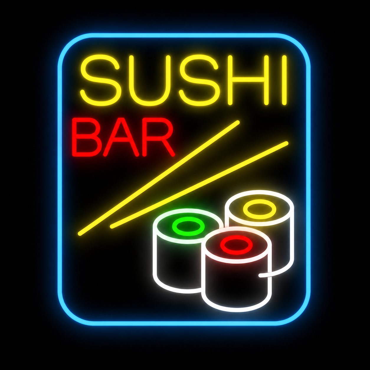 Sushi Bar LED Neon Sign with Chopsticks & Sushi Rolls Japanese Restaurant Neon Light Wall Decor
