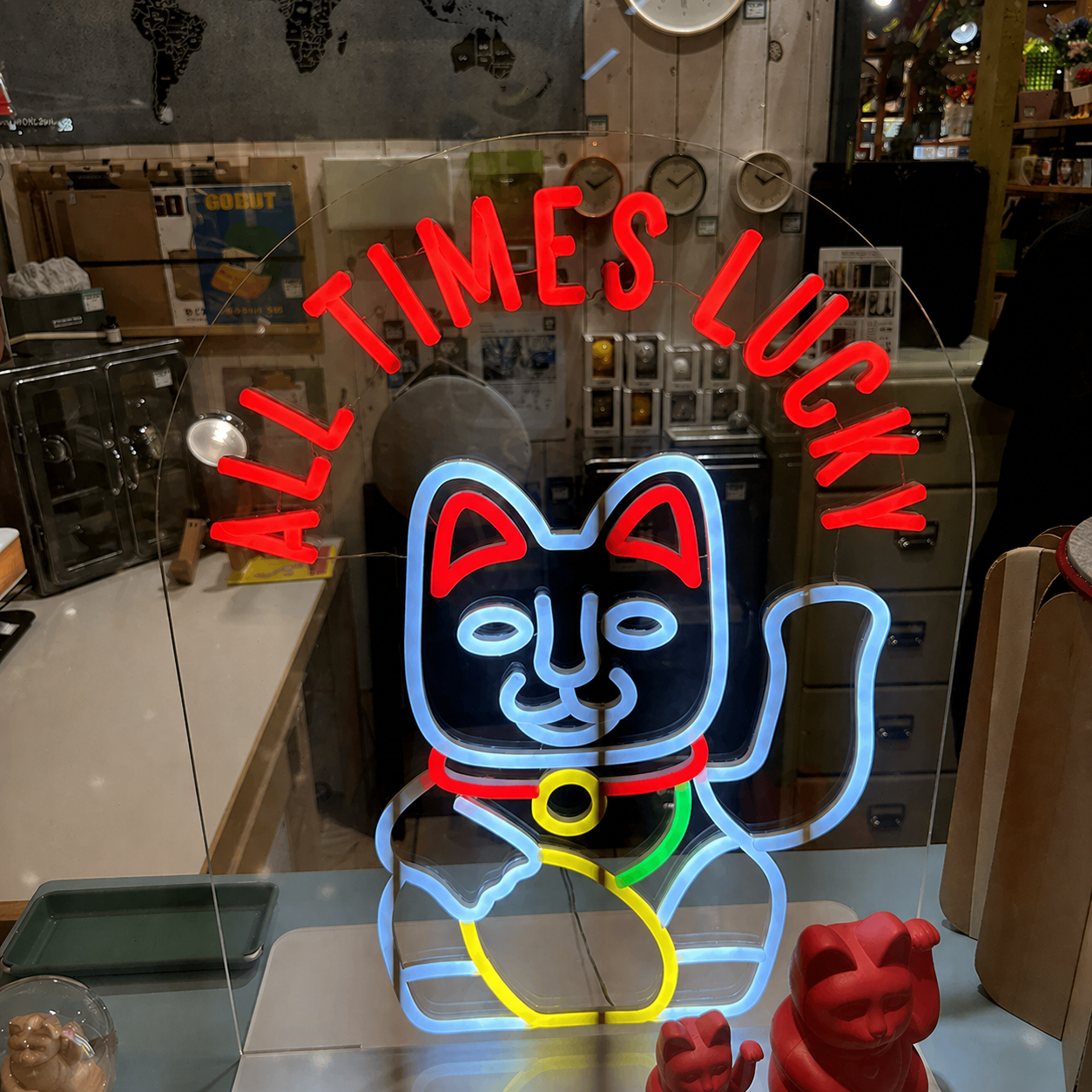 All Times Lucky Cat LED Neon Sign Maneki Neko Neon Light Wall Decor for Shop Home