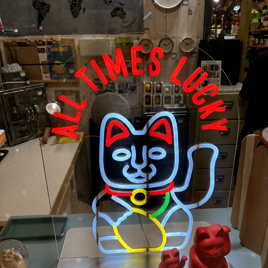 All Times Lucky Cat LED Neon Sign Maneki Neko Neon Light Wall Decor for Shop Home