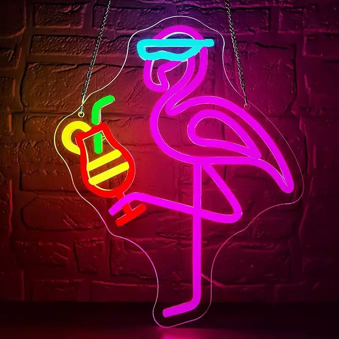 Flamingo Cocktail LED Neon Sign Tropical Bird Drink Neon Light Wall Decor for Bar Bedroom Party