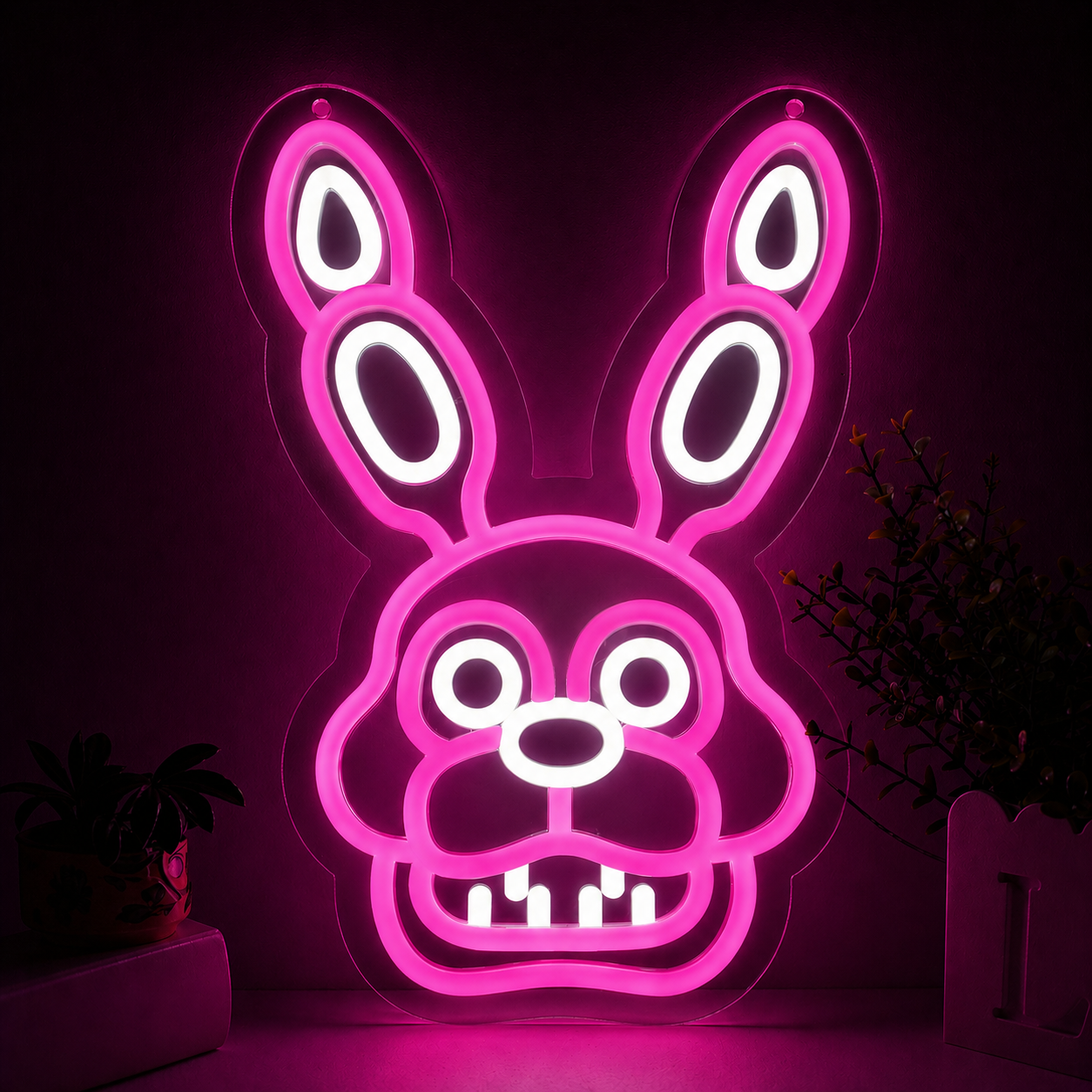 Purple Cartoon Bunny LED Neon Sign Cute Rabbit Neon Light Wall Decor for Kids Room Bedroom Game Room