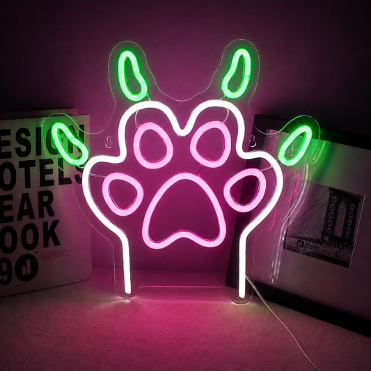 Paw Print LED Neon Sign Pink Blue Pet Neon Light Wall Decor for Bedroom Pet Room