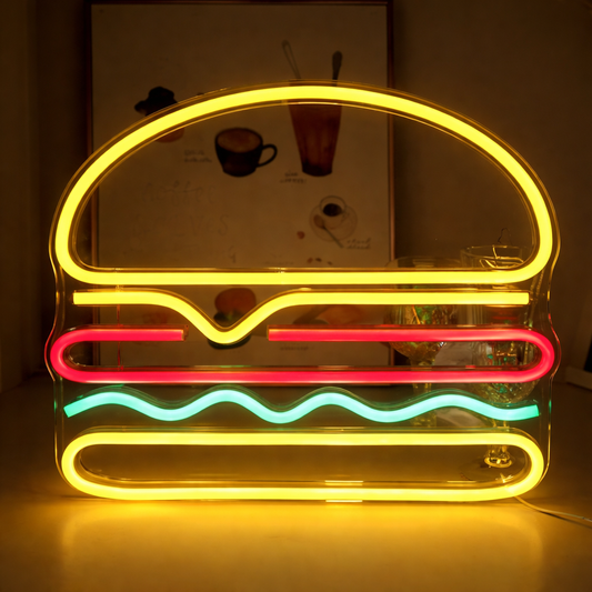 Hamburger LED Neon Sign Fast Food Burger Neon Light for Kitchen Bar Restaurant Decor