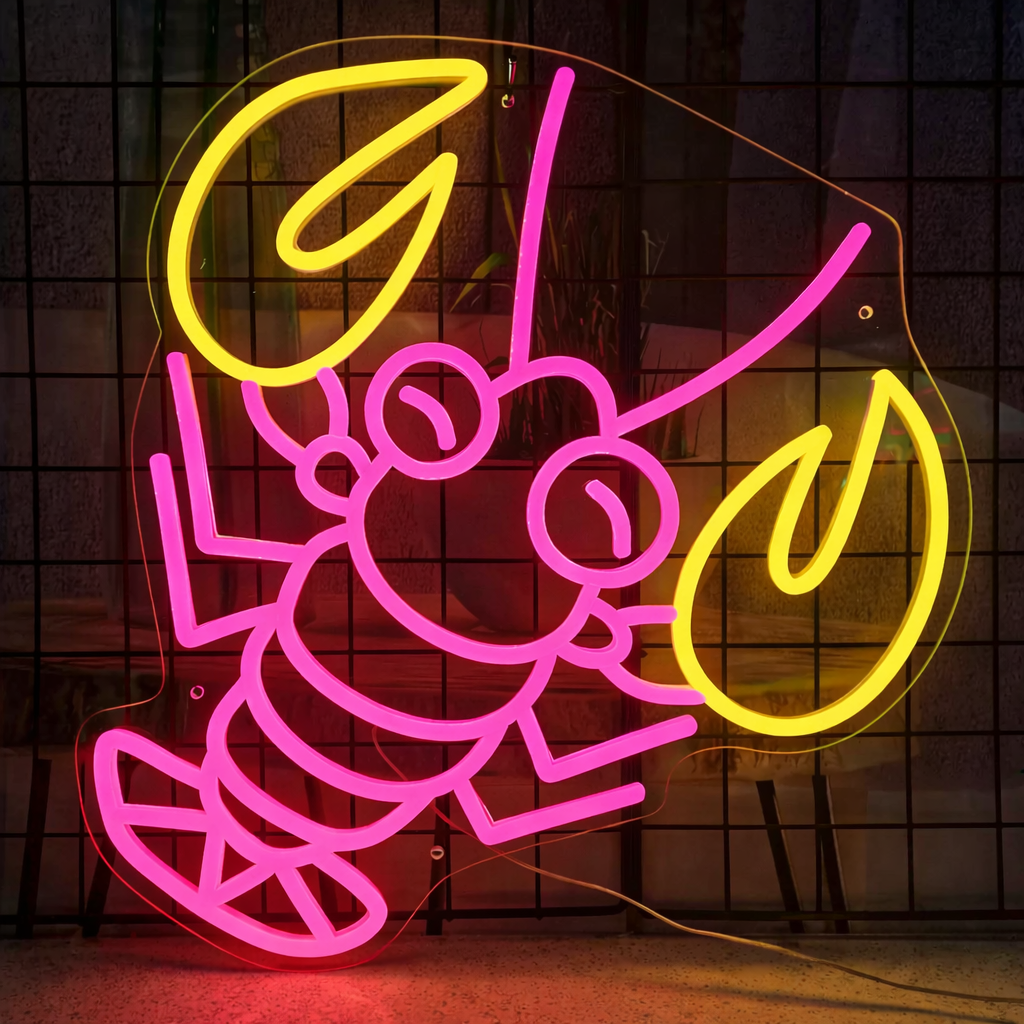Cute Lobster LED Neon Sign for Bar Seafood Restaurant Wall Decor