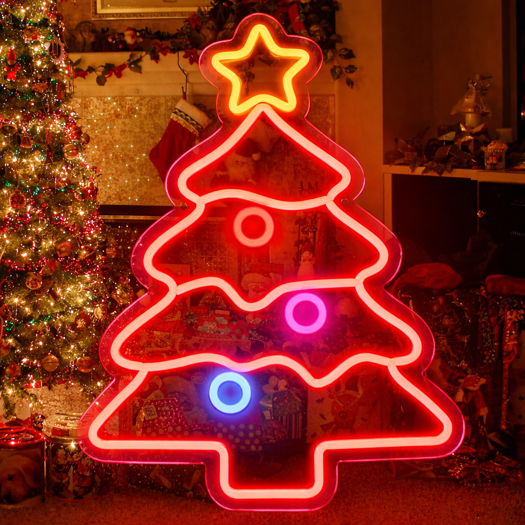 LED Christmas Tree Neon Sign with Star for Holiday Decor