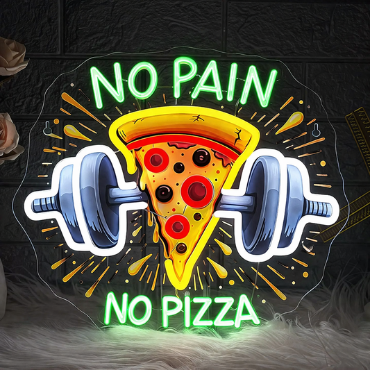 No Pain No Pizza LED Neon Sign Funny Gym Food Neon Light for Fitness Room Wall Decor