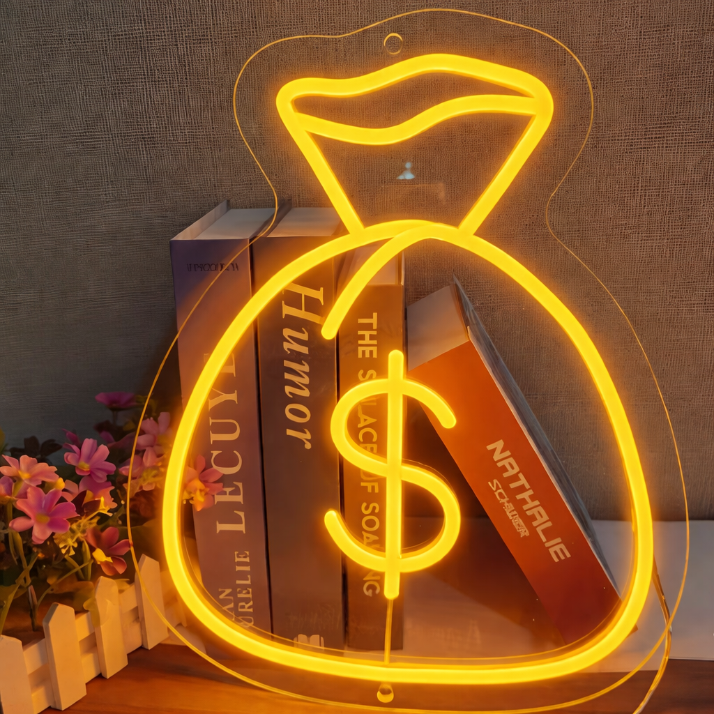 Money Bag Neon Sign LED Dollar Symbol Light for Bedroom Bar Decor