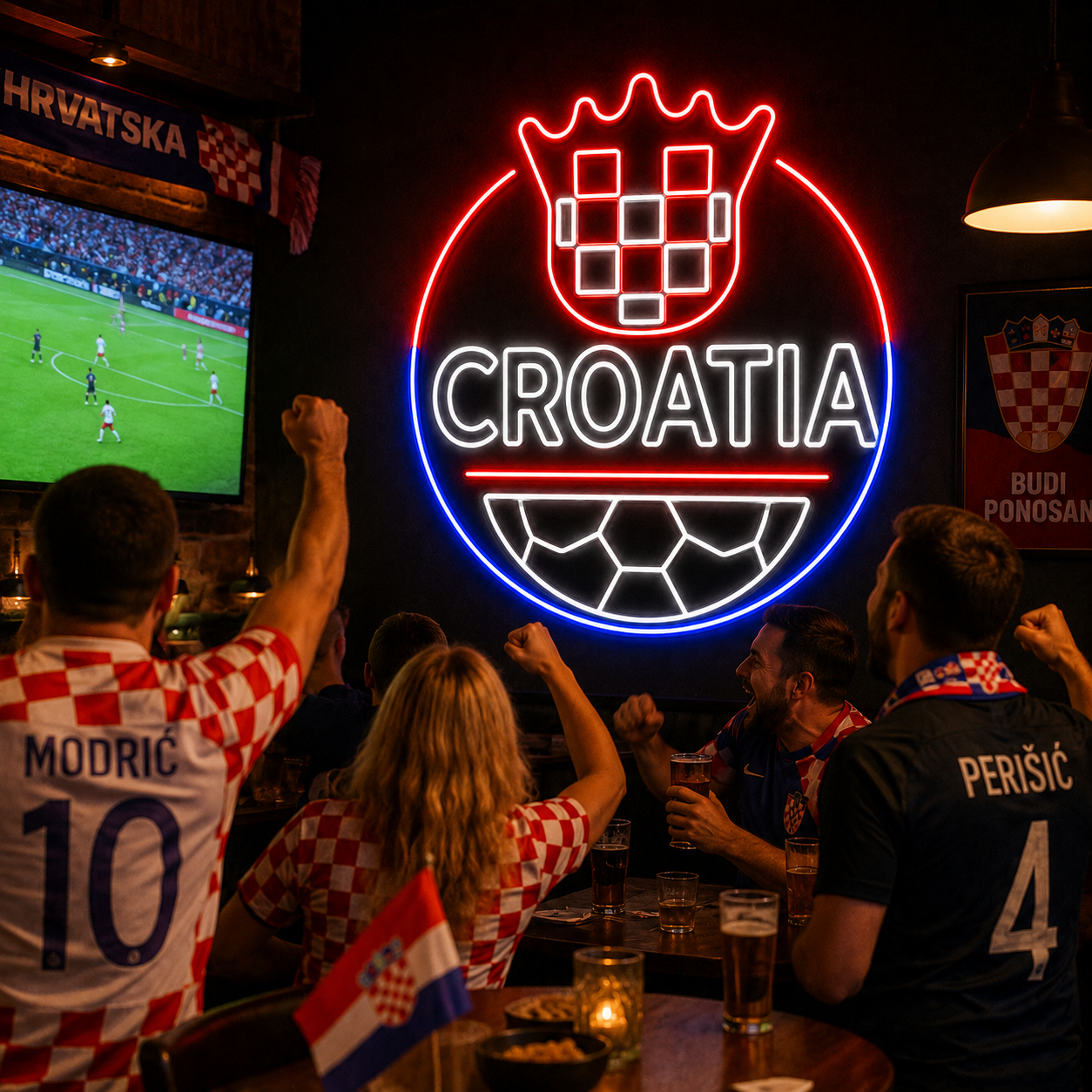 Croatia Flag Soccer LED Neon Sign Croatian Football Neon Light Wall Decor for Sports Bar Game Room