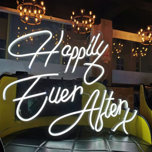 Happily Ever After LED Neon Sign Warm White Wedding Neon Light Wall Decor for Wedding Party Backdrop