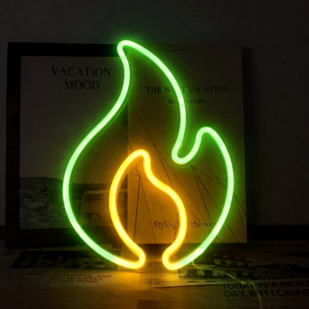 LED Flame Neon Sign Red & Yellow Fire Decoration