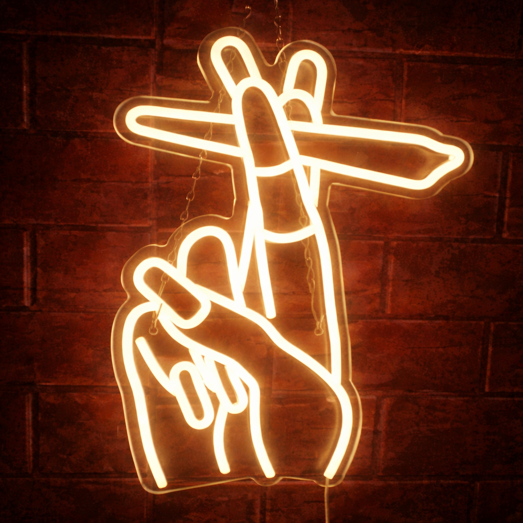 Abstract Puppet Hand LED Neon Sign Artistic Pink Wall Light for Room Decor