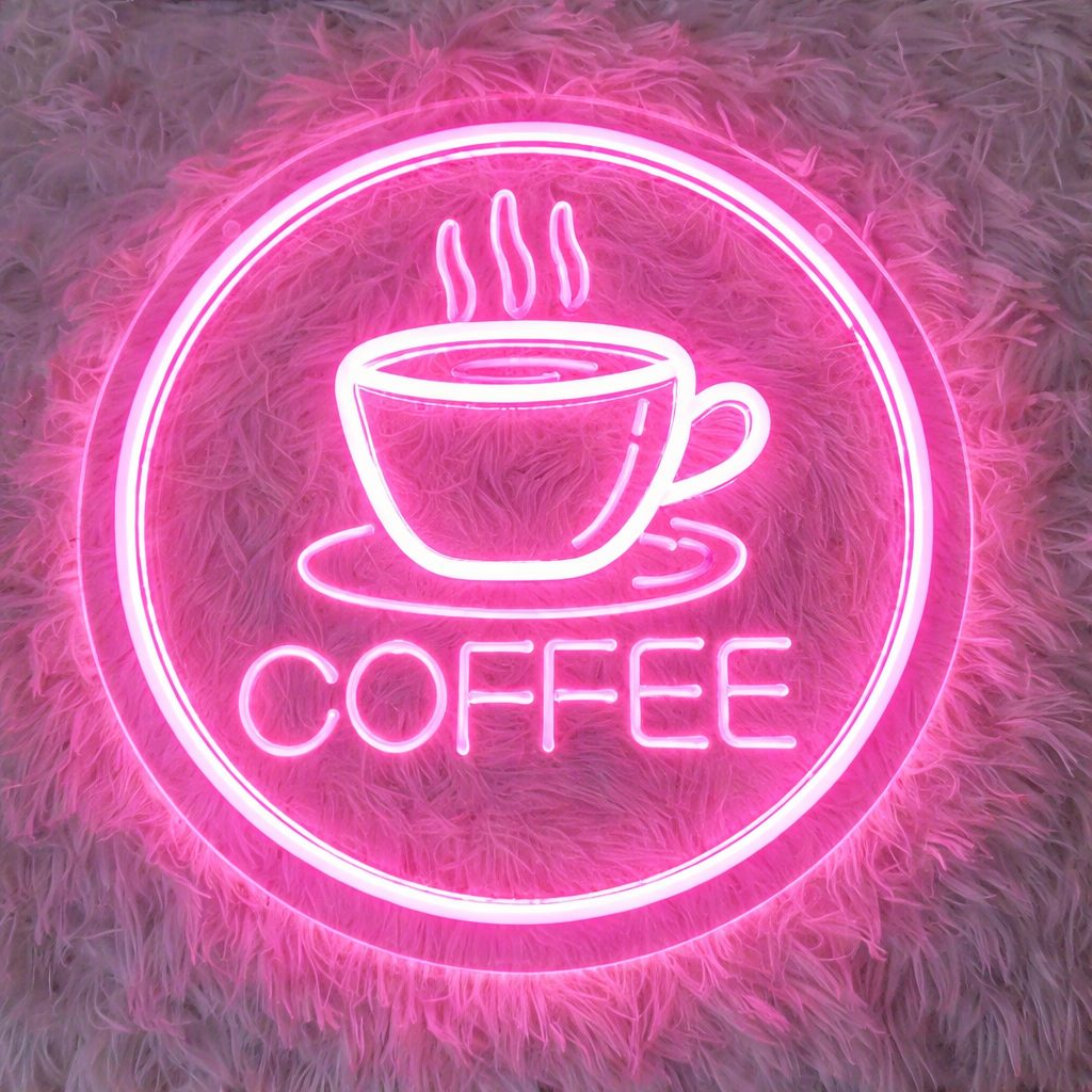 Coffee Cup Round LED Neon Sign for Cafe Bar Wall Decor Light