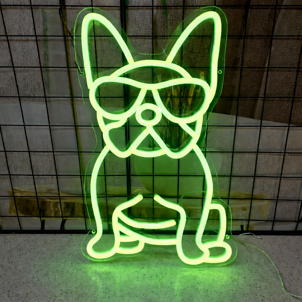 Cute French Bulldog LED Neon Sign with Sunglasses for Bedroom, Bar & Fun Room Decor