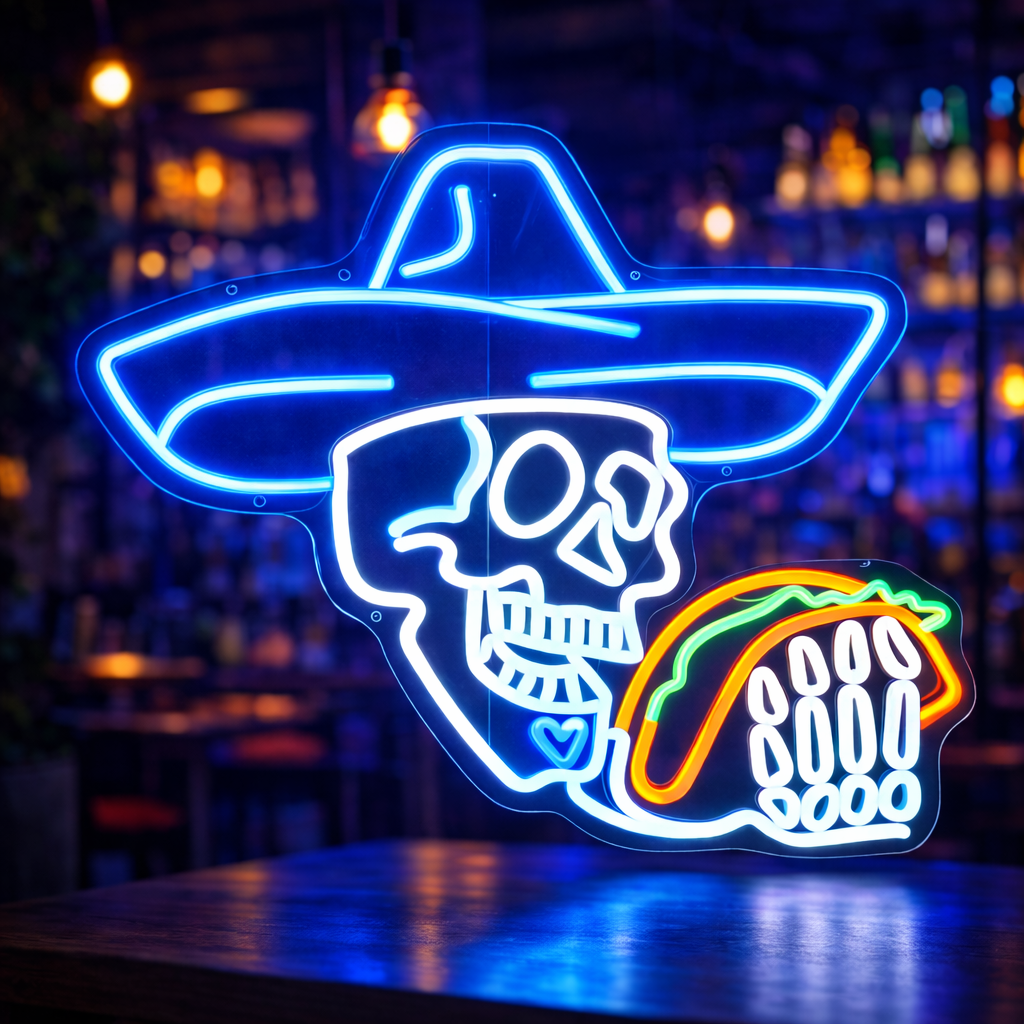 Skull Taco LED Neon Sign Mexican Taco Neon Light for Bar Restaurant Wall Decor