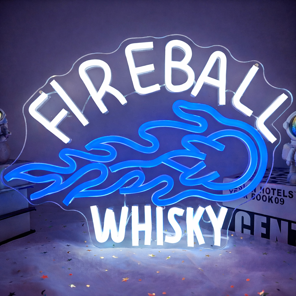 Fireball Whiskey Flame LED Neon Sign for Bar and Lounge Decor
