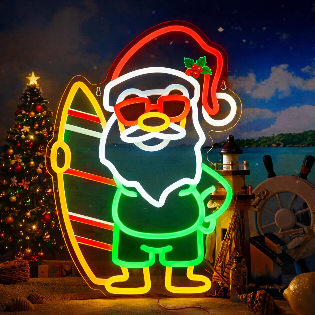 LED Surfing Santa Neon Sign Summer Holiday Decoration