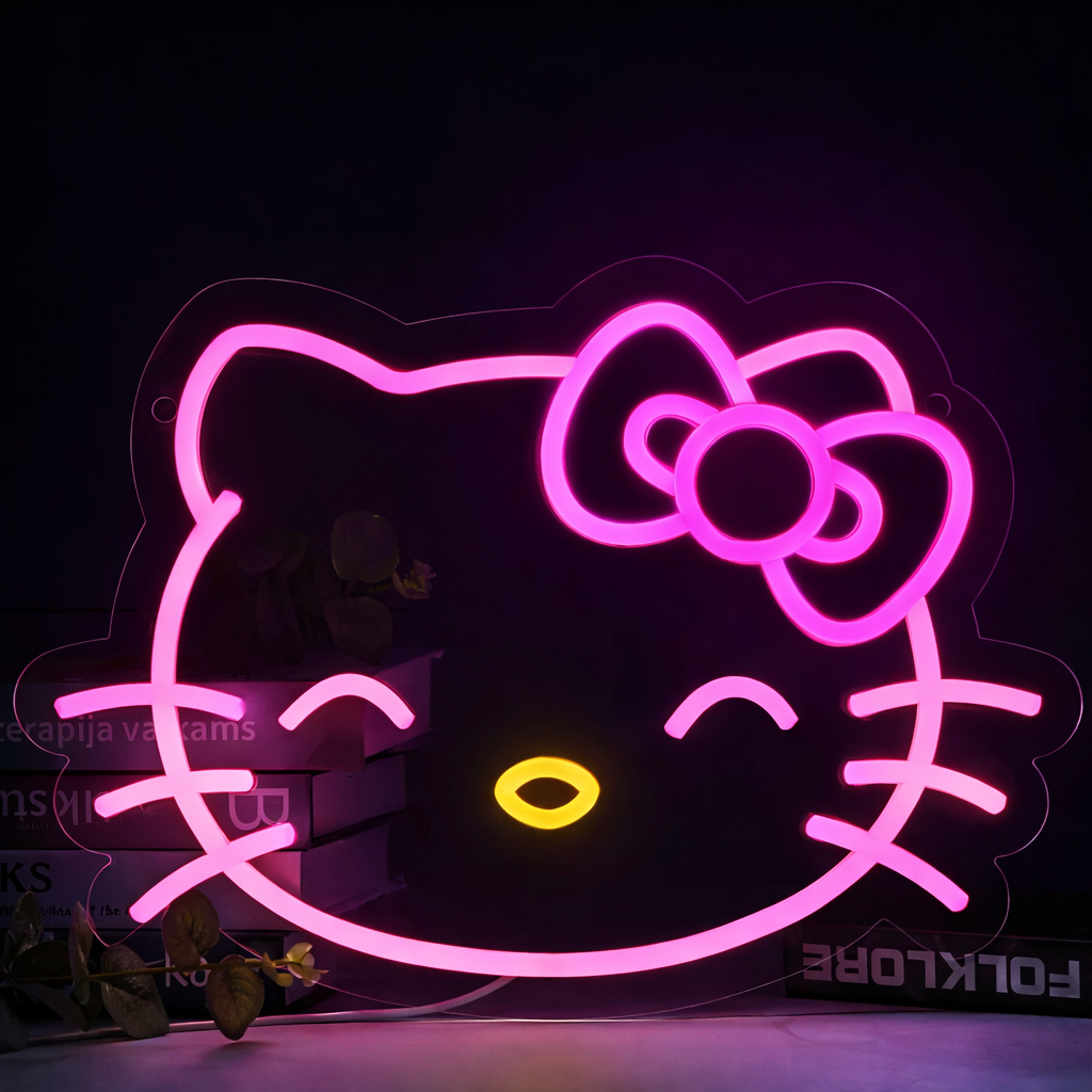 Cute Cartoon Cat LED Neon Sign for Bedroom Aesthetic Room Wall Decor Light