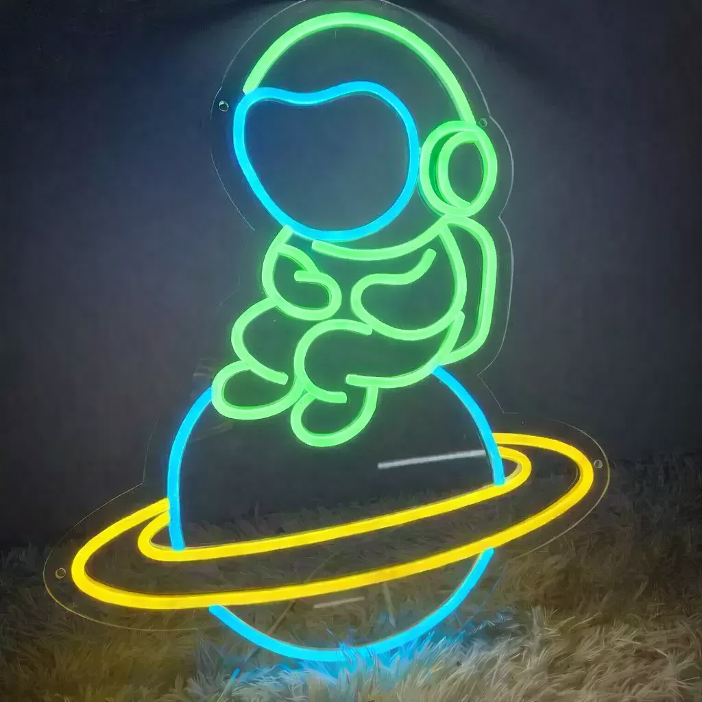 Cute Astronaut LED Neon Sign Space Theme Light for Kids Room Bedroom Wall Decor