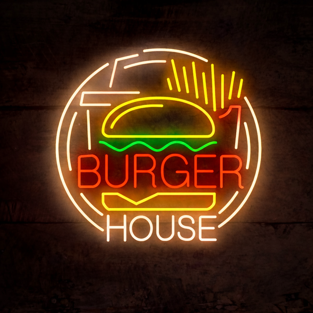 Burger House Neon Sign for Restaurant, Bar & Fast Food Shop Wall Decor