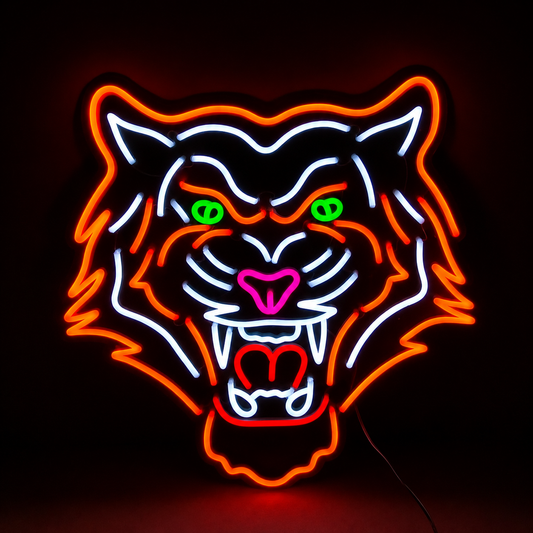 Tiger Head LED Neon Sign Orange White Animal Neon Light Wall Decor for Game Room Bar