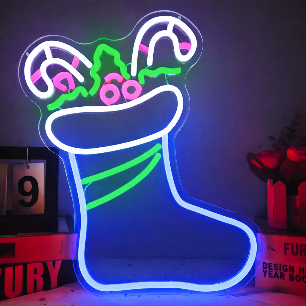 LED Christmas Stocking Neon Sign for Holiday Decor