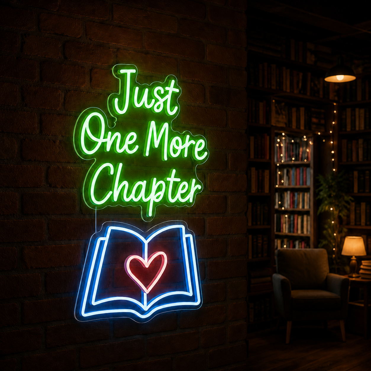 Just One More Chapter LED Neon Sign Book Quote Wall Decor for Library Bedroom Reading Room