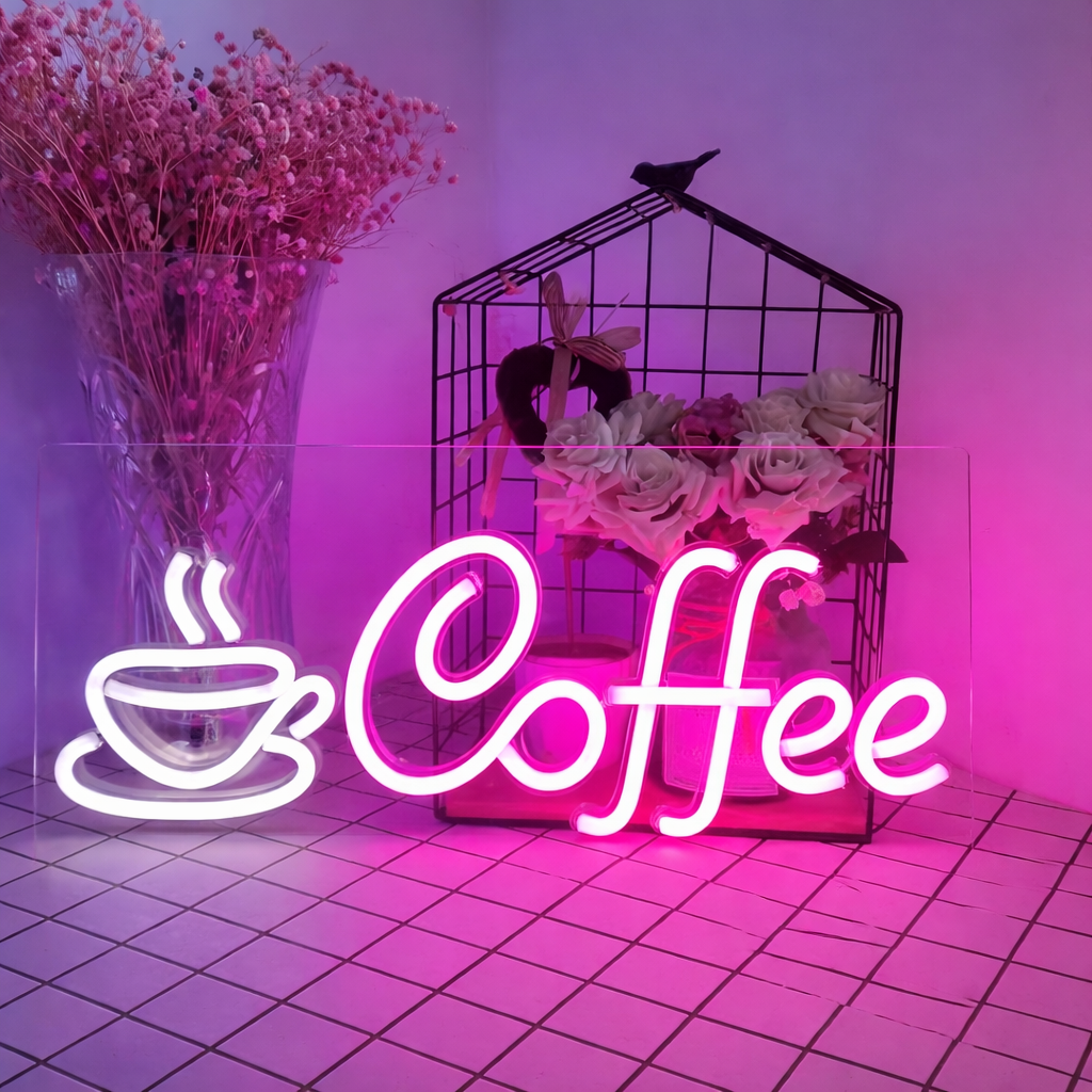 Coffee Neon Sign with Cup for Cafe Wall Decor LED Light