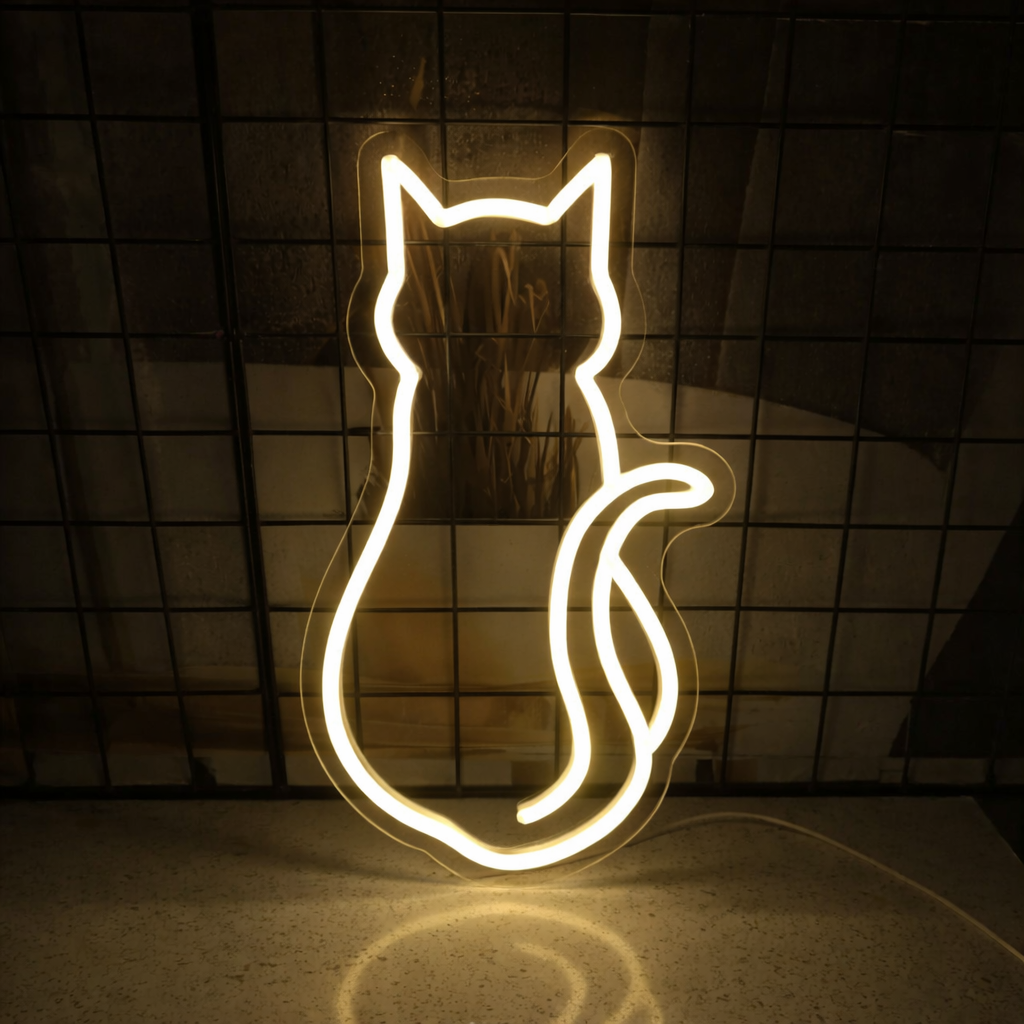 Pink Cat LED Neon Sign for Bedroom, Desk & Aesthetic Room Decor