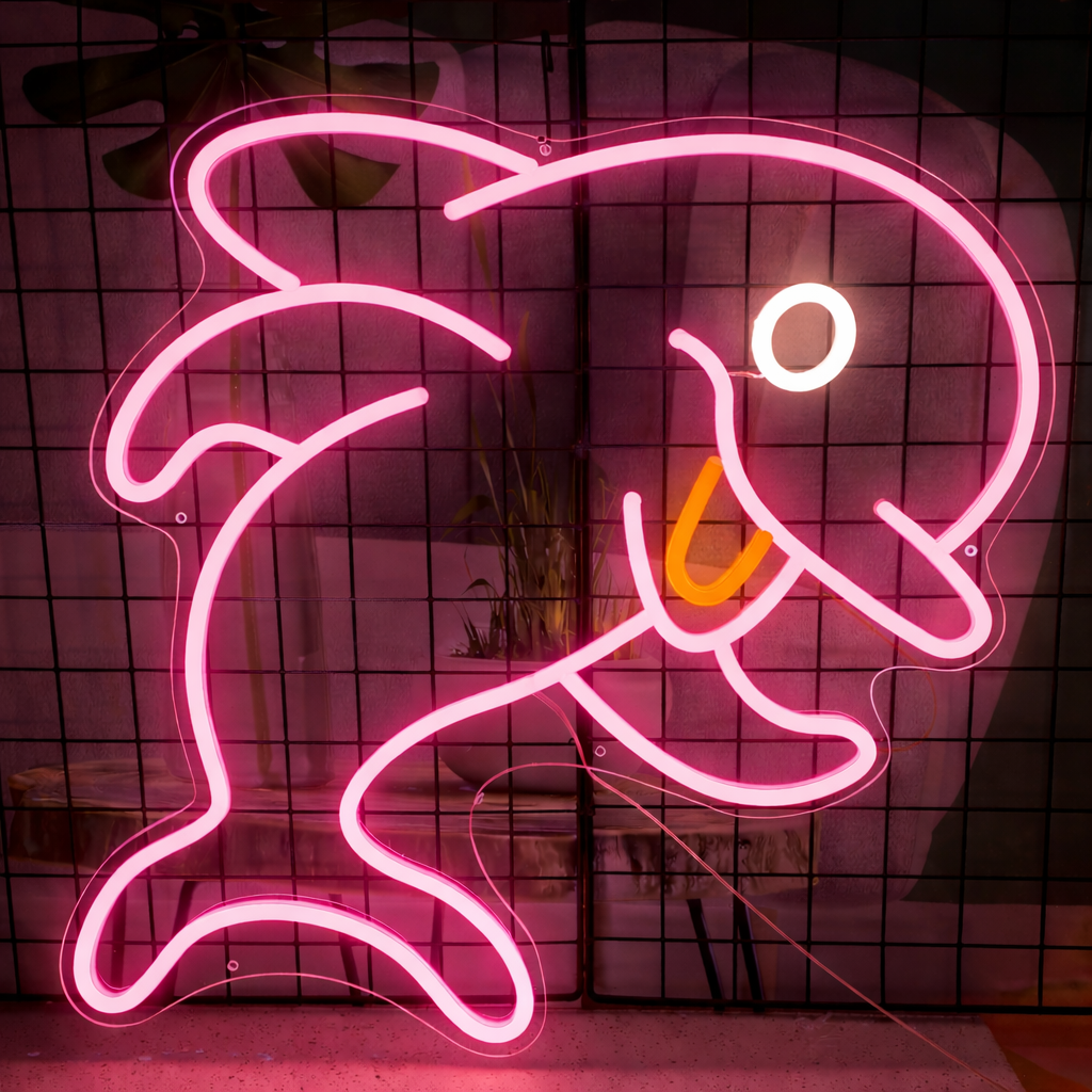 Cute Dolphin LED Neon Sign for Kids Room Ocean Theme Wall Decor