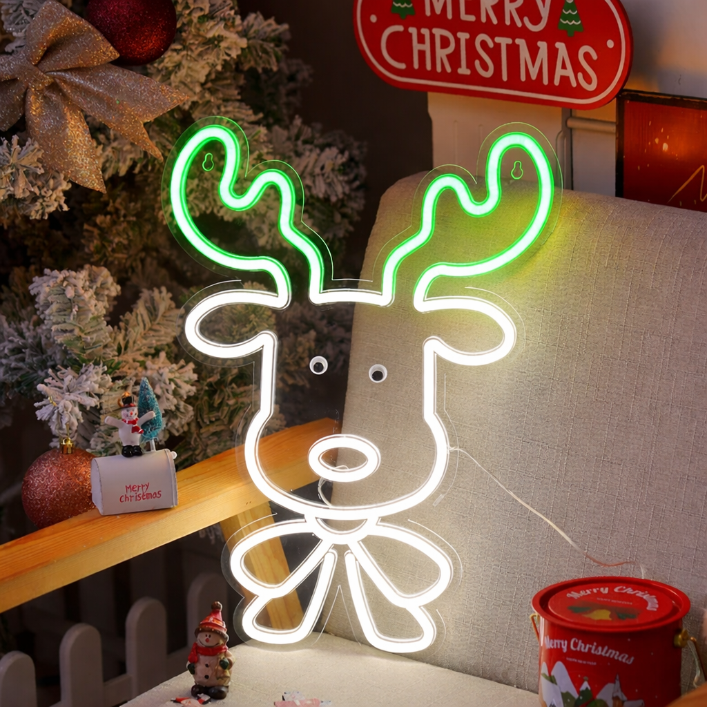 Christmas Reindeer LED Neon Sign Warm White Holiday Wall Decor for Bedroom Living Room Party