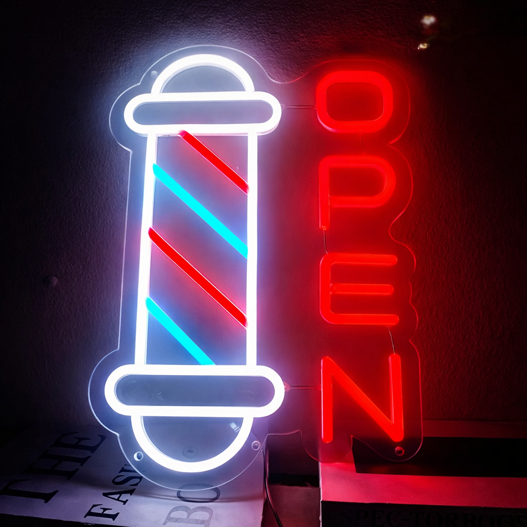 Barber Pole OPEN Neon Sign for Barbershop Window LED Neon Light