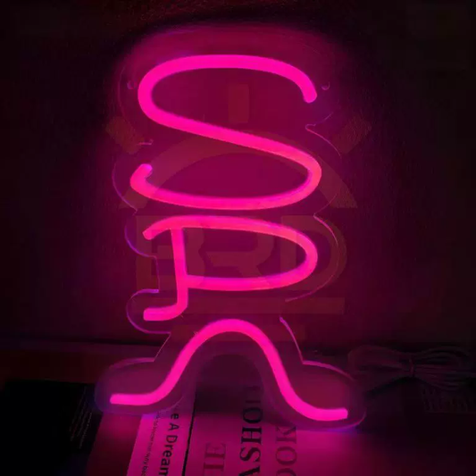 Minimalist Neon Curve LED Sign in Pink for Aesthetic Room and Bar Decor