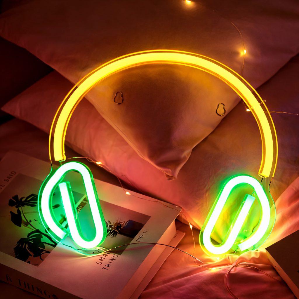Headphone LED Neon Sign for Bedroom Music Room Wall Decor