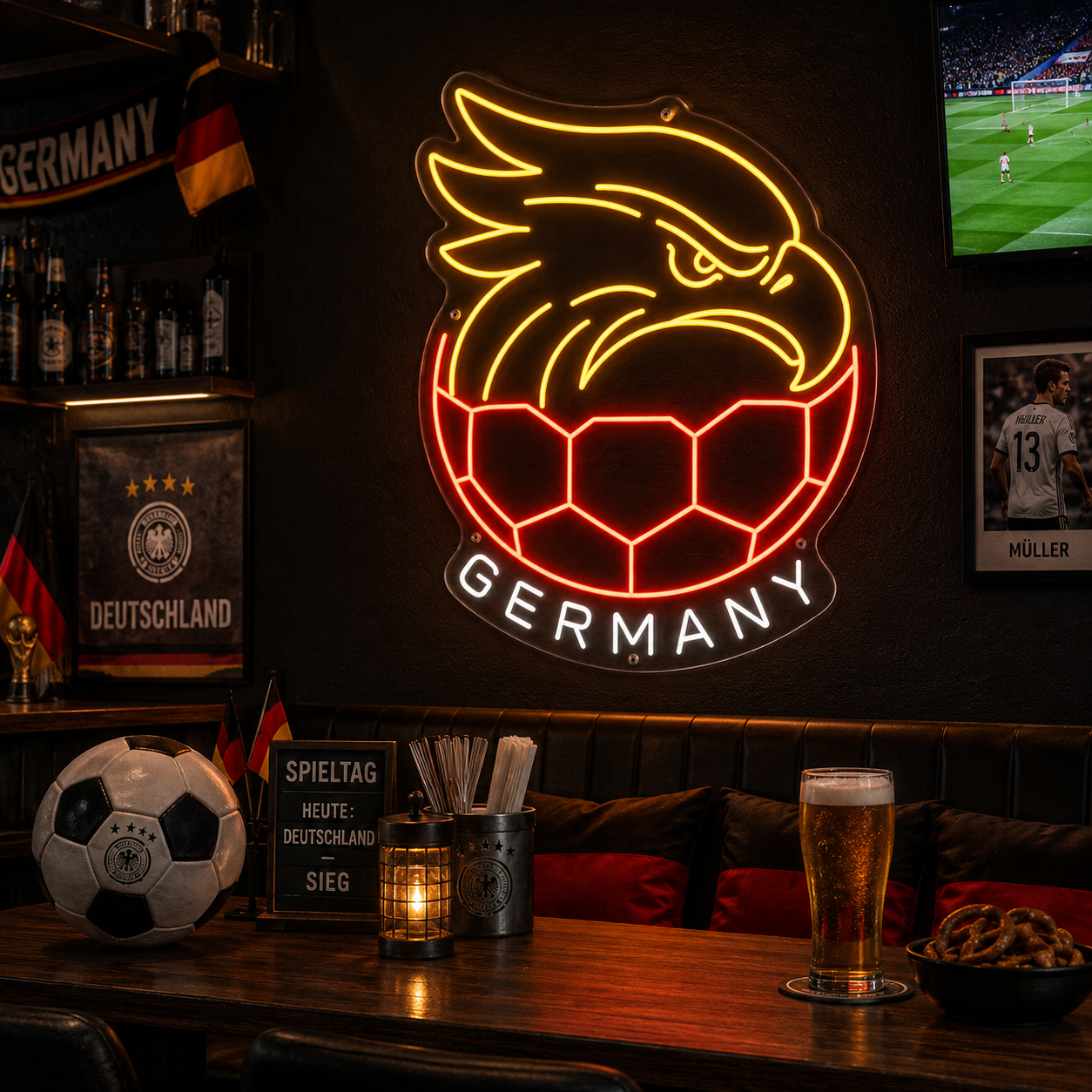 Germany Soccer LED Neon Sign German Football Neon Light Wall Decor for Sports Bar Game Room