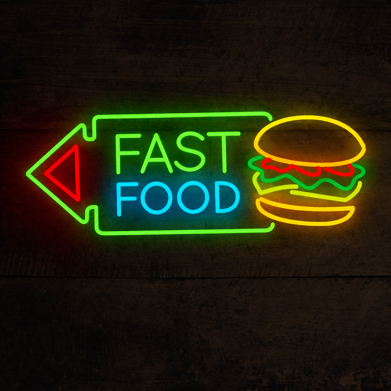 Fast Food Arrow Burger LED Neon Sign for Restaurant, Diner & Takeaway Shop Decor
